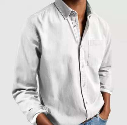 Men's Long Sleeve Button-Down Shirt with Chest Pocket and Spread Collar