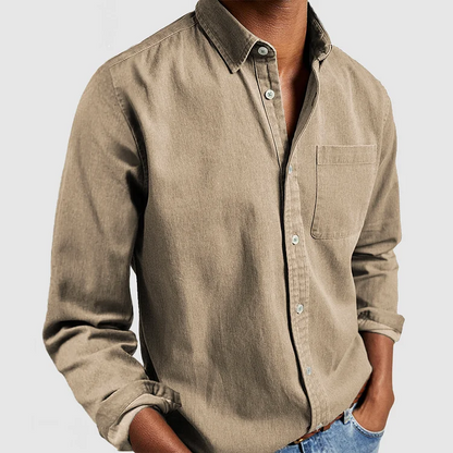 Men's Long Sleeve Button-Down Shirt with Chest Pocket and Spread Collar
