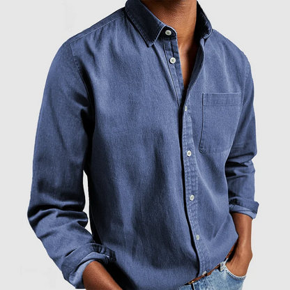 Men's Long Sleeve Button-Down Shirt with Chest Pocket and Spread Collar