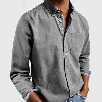 Men's Long Sleeve Button-Down Shirt with Chest Pocket and Spread Collar