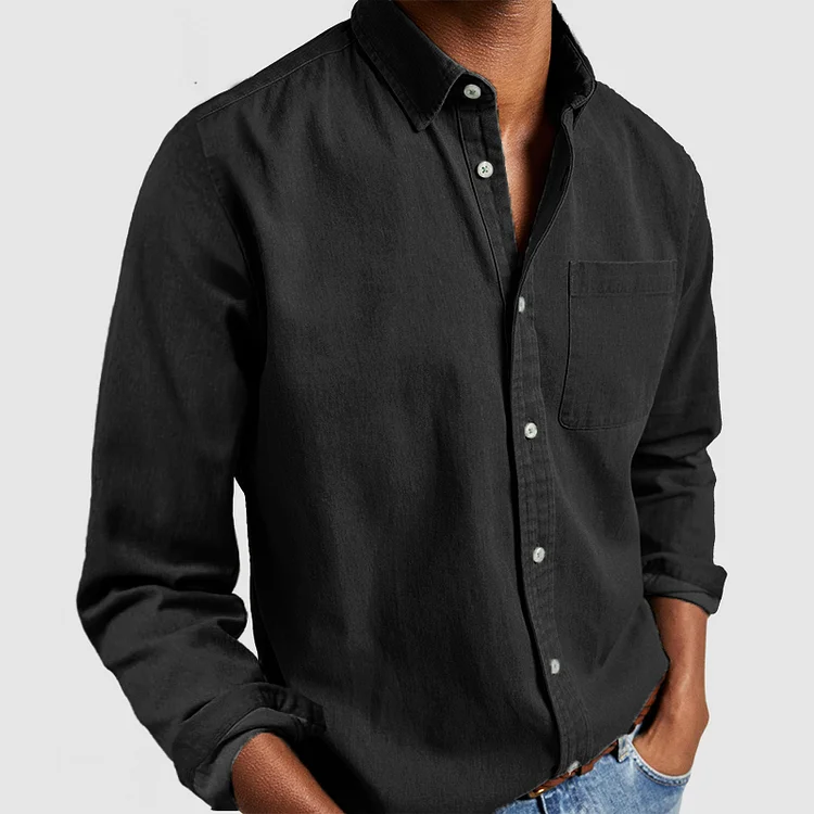 Men's Long Sleeve Button-Down Shirt with Chest Pocket and Spread Collar