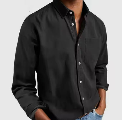 Men's Long Sleeve Button-Down Shirt with Chest Pocket and Spread Collar