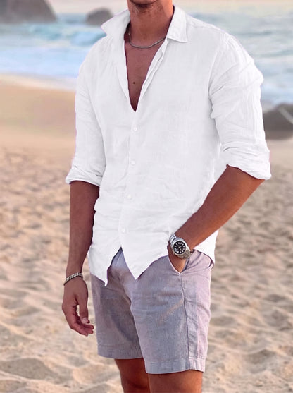 Men's Long Sleeve Button-Down Shirt with Spread Collar