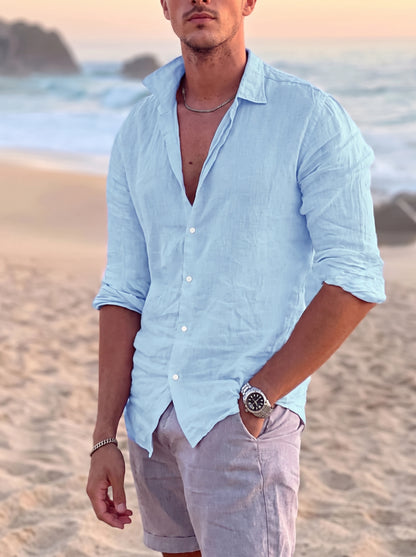 Men's Long Sleeve Button-Down Shirt with Spread Collar