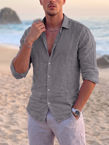 Men's Long Sleeve Button-Down Shirt with Spread Collar