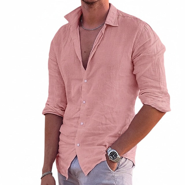 Men's Long Sleeve Button-Down Shirt with Spread Collar