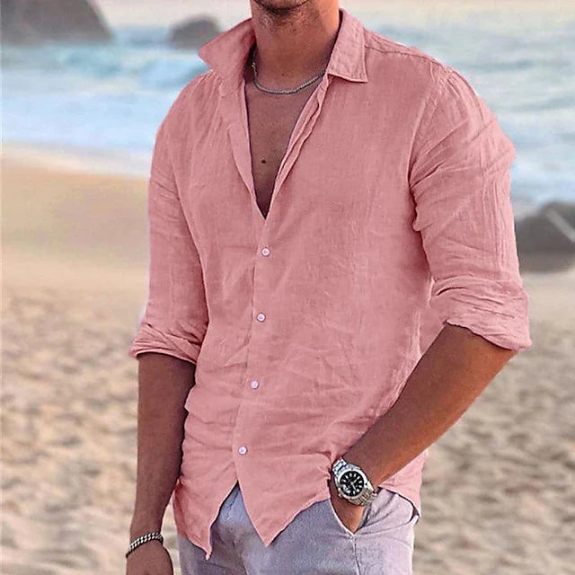 Men's Long Sleeve Button-Down Shirt with Spread Collar