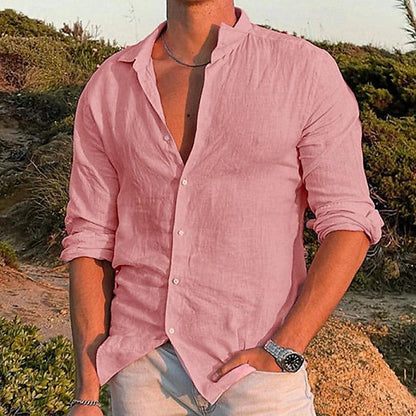 Men's Long Sleeve Button-Down Shirt with Spread Collar