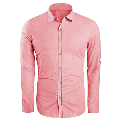 Men's Long Sleeve Button-Down Shirt with Spread Collar