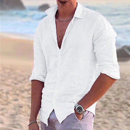 Men's Long Sleeve Button-Down Shirt with Spread Collar