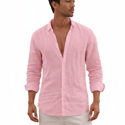 Men's Long Sleeve Button-Down Shirt with Spread Collar and Regular Fit