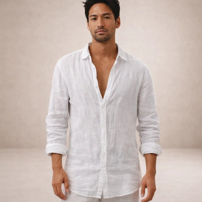 Men's Long Sleeve Button-Down Shirt with Spread Collar and Regular Fit