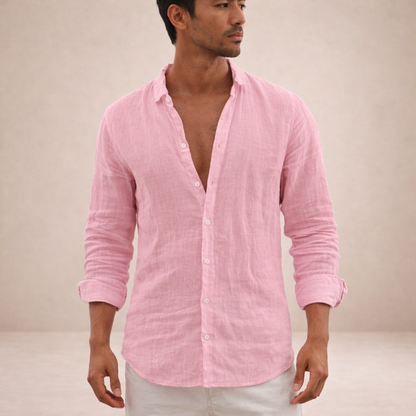 Men's Long Sleeve Button-Down Shirt with Spread Collar and Regular Fit
