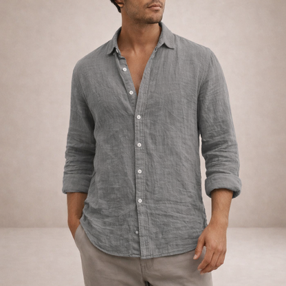 Men's Long Sleeve Button-Down Shirt with Spread Collar and Regular Fit
