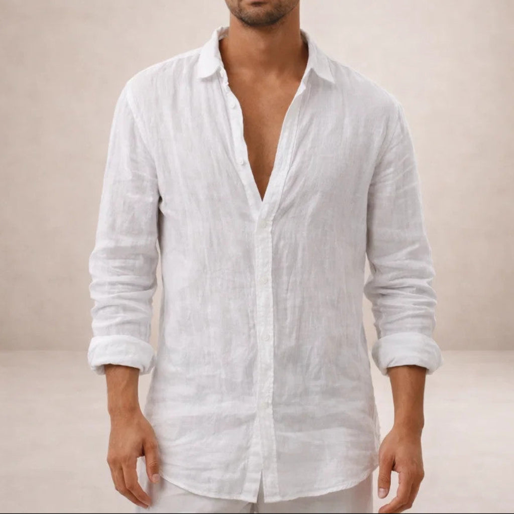 Men's Long Sleeve Button-Down Shirt with Spread Collar and Regular Fit