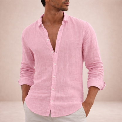 Men's Long Sleeve Button-Down Shirt with Spread Collar and Regular Fit