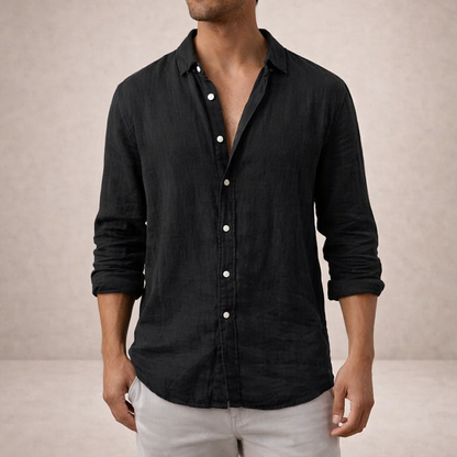 Men's Long Sleeve Button-Down Shirt with Spread Collar and Regular Fit