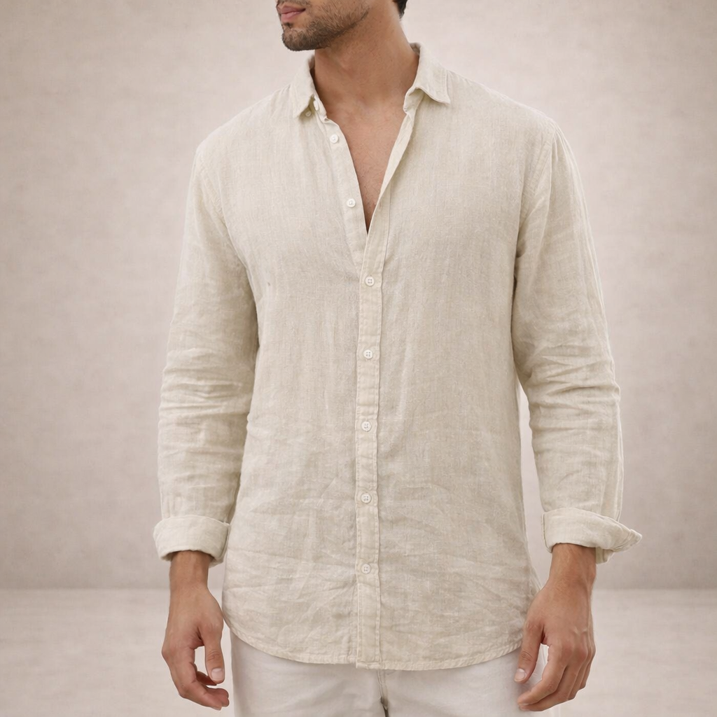 Men's Long Sleeve Button-Down Shirt with Spread Collar and Regular Fit