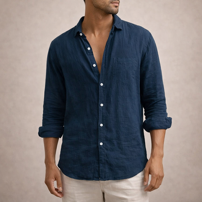 Men's Long Sleeve Button-Down Shirt with Spread Collar and Regular Fit