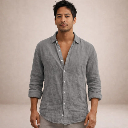Men's Long Sleeve Button-Down Shirt with Spread Collar and Regular Fit