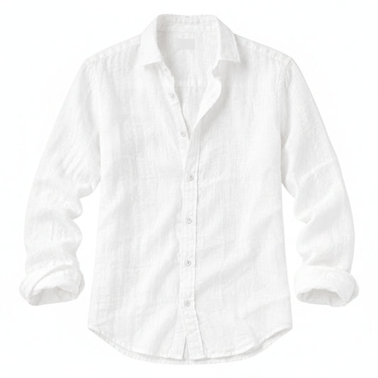 Men's Long Sleeve Button-Down Shirt with Spread Collar and Relaxed Slim Fit