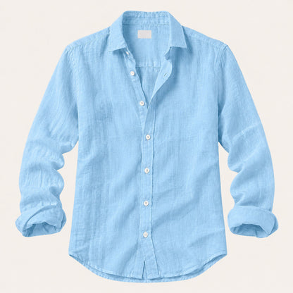Men's Long Sleeve Button-Down Shirt with Spread Collar and Relaxed Slim Fit