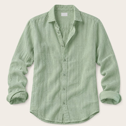 Men's Long Sleeve Button-Down Shirt with Spread Collar and Relaxed Slim Fit