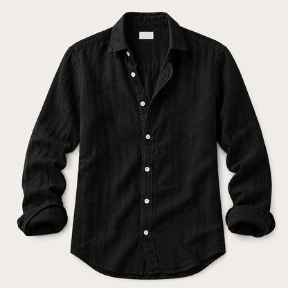 Men's Long Sleeve Button-Down Shirt with Spread Collar and Relaxed Slim Fit