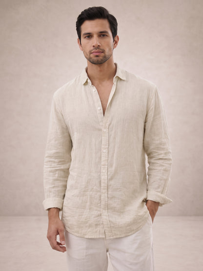 Men's Long Sleeve Button-Up Shirt with Spread Collar