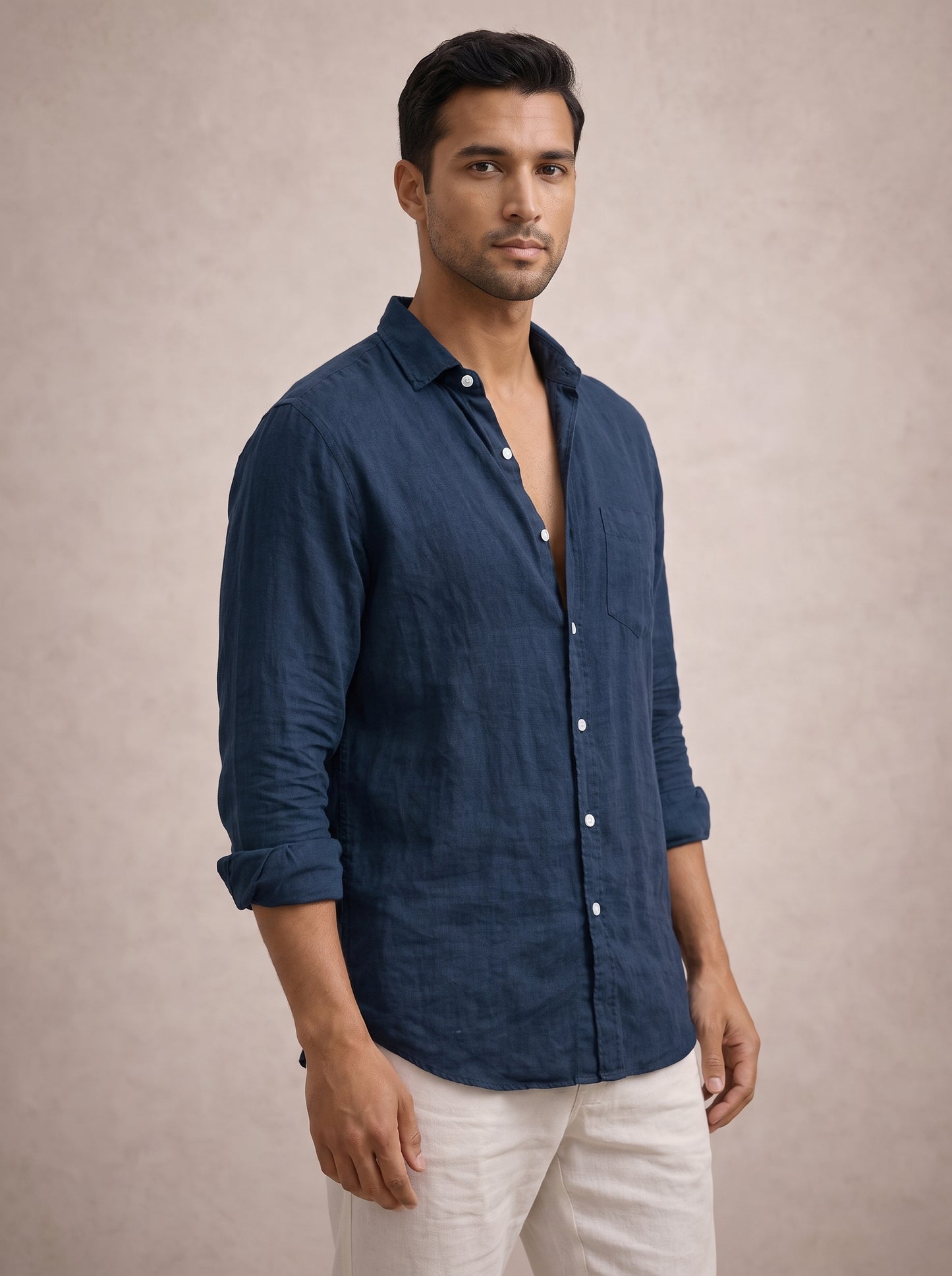 Men's Long Sleeve Button-Up Shirt with Spread Collar