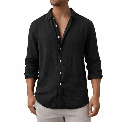 Men's Long Sleeve Button-Up Shirt with Spread Collar