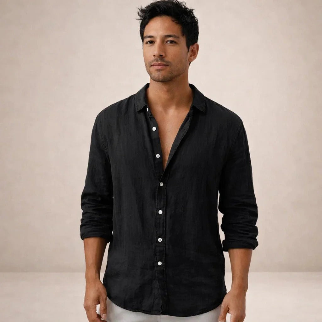 Men's Long Sleeve Button-Up Shirt with Spread Collar