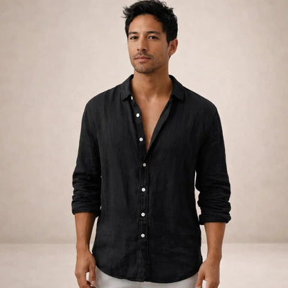 Men's Long Sleeve Button-Up Shirt with Spread Collar