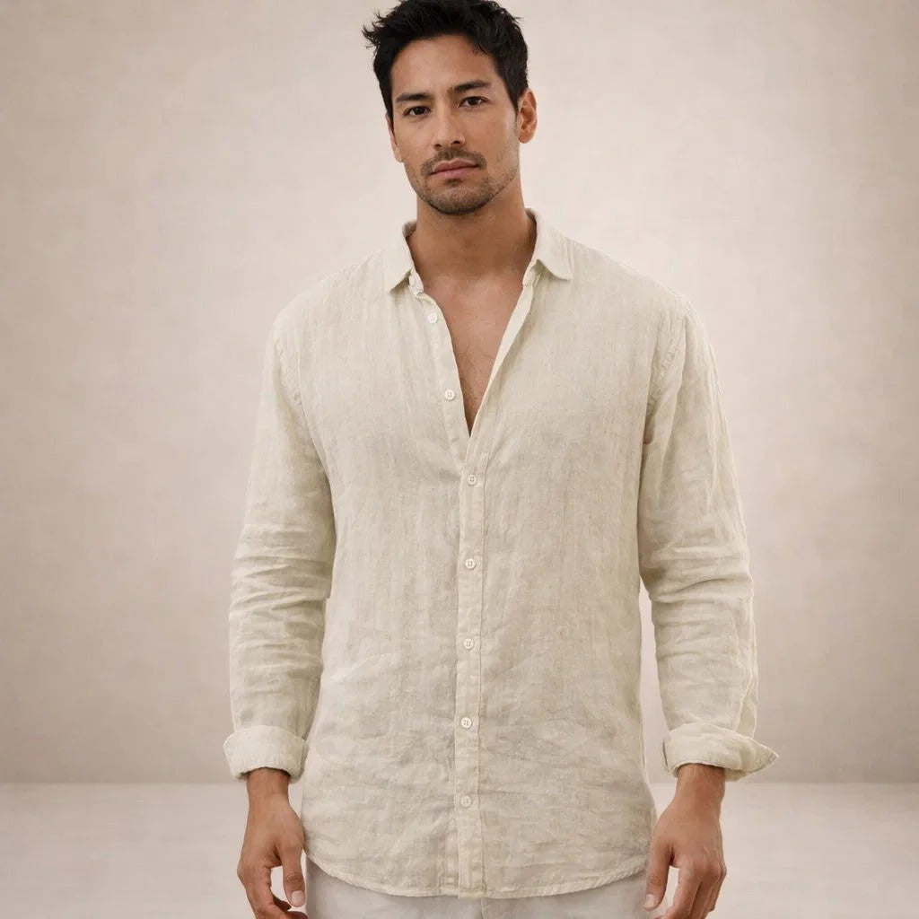 Men's Long Sleeve Button-Up Shirt with Spread Collar