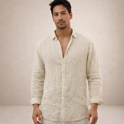 Men's Long Sleeve Button-Up Shirt with Spread Collar
