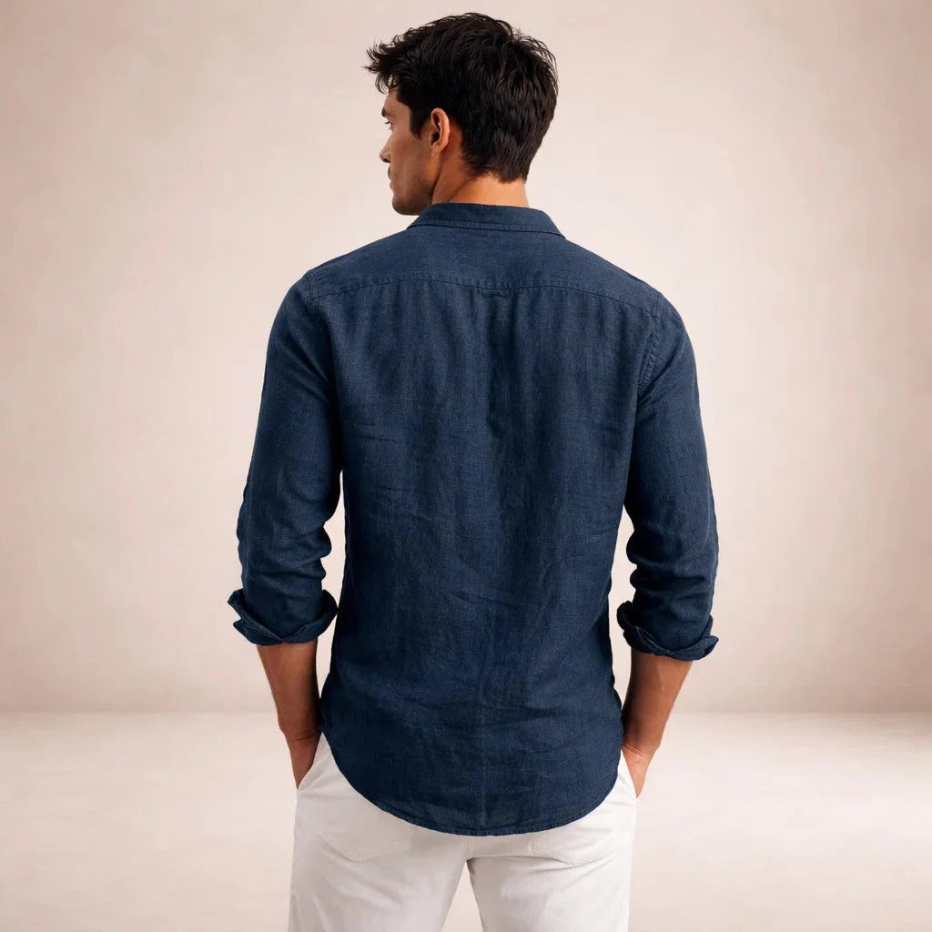 Men's Long Sleeve Button-Up Shirt with Spread Collar