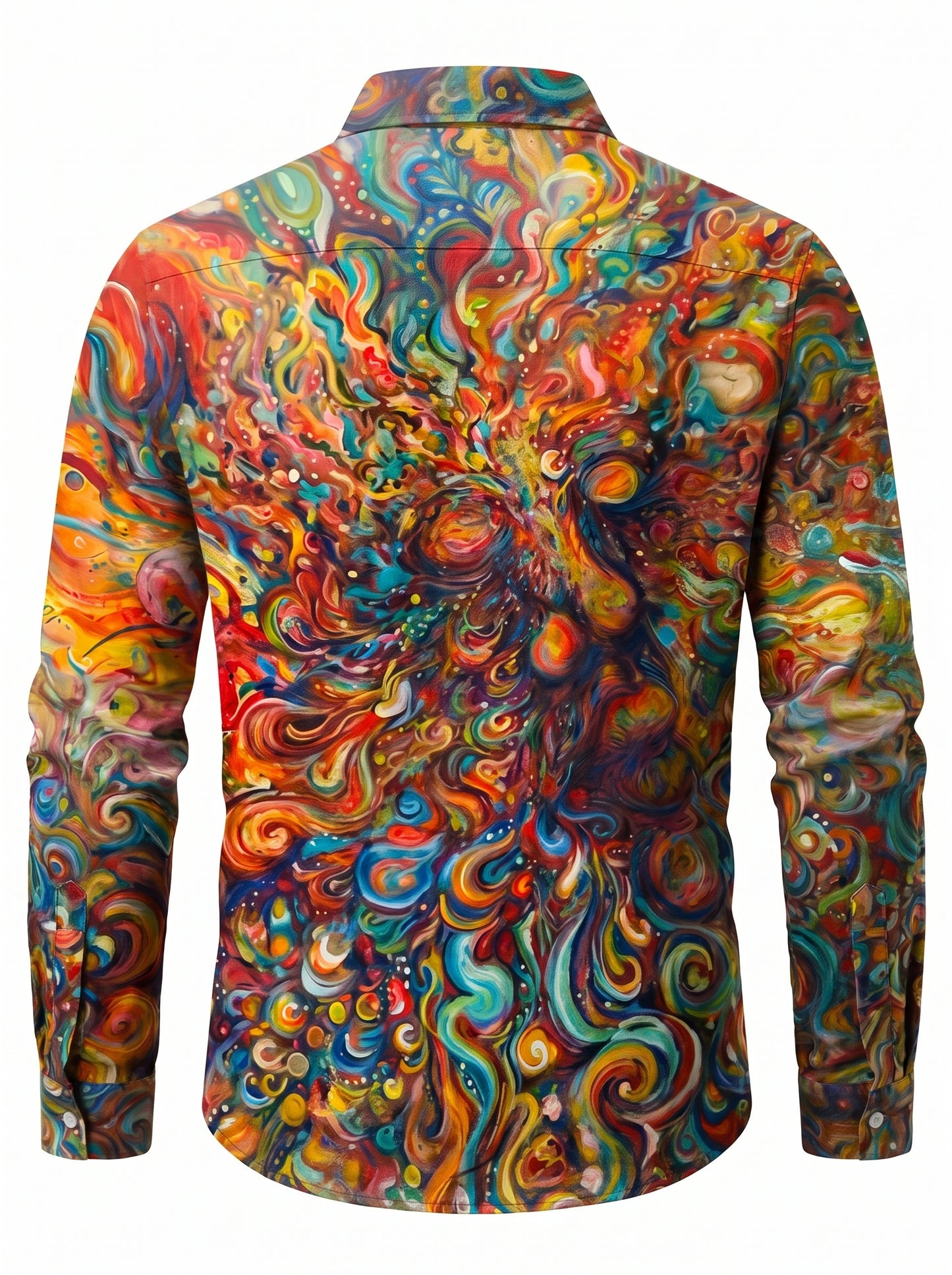 Men's Long Sleeve Button-Up Shirt with Abstract Art Print