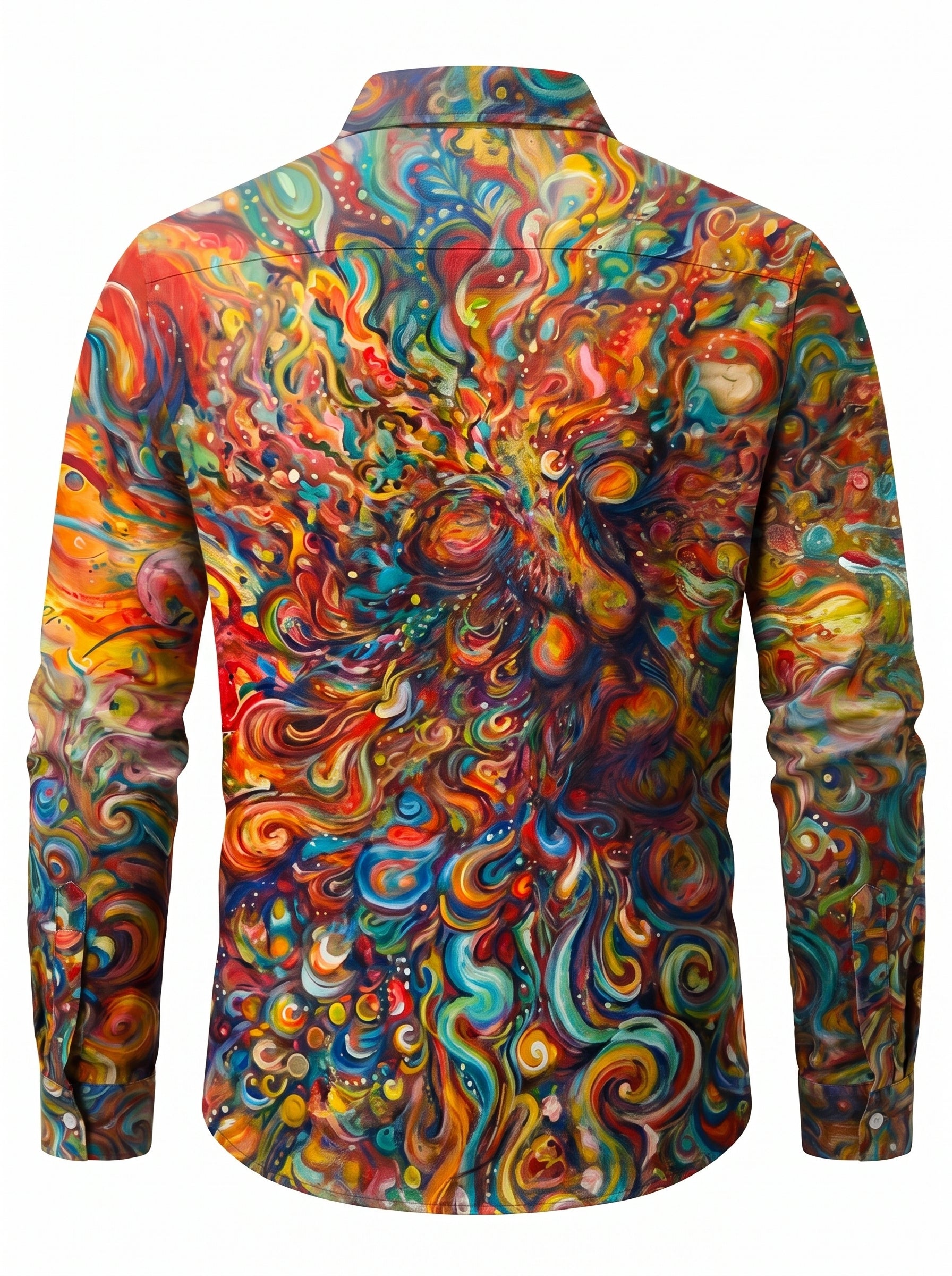 Men's Long Sleeve Button-Up Shirt with Abstract Art Print