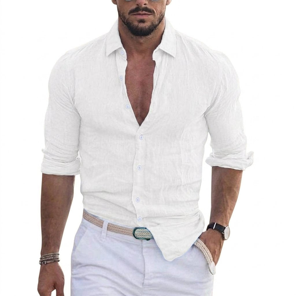 Men's Long Sleeve Button-Up Shirt with Spread Collar