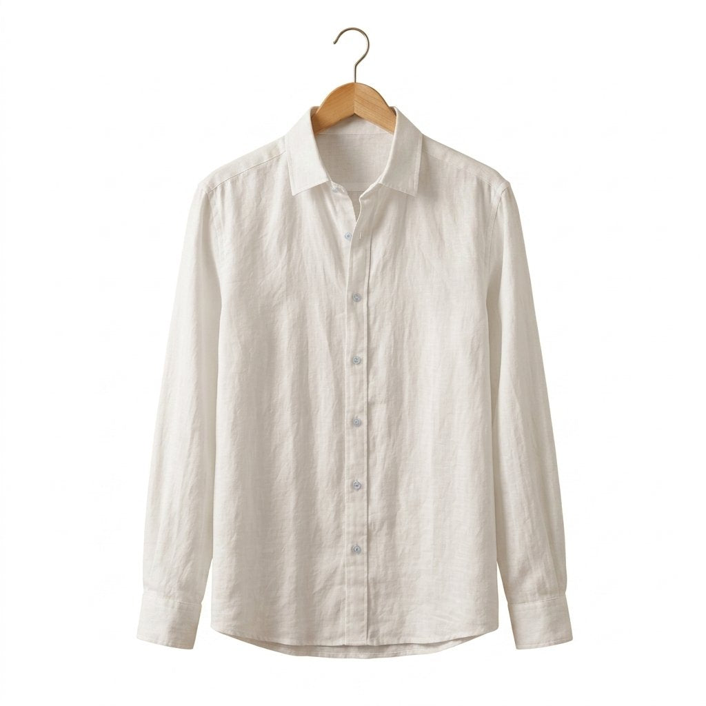 Men's Long Sleeve Button-Up Shirt with Spread Collar