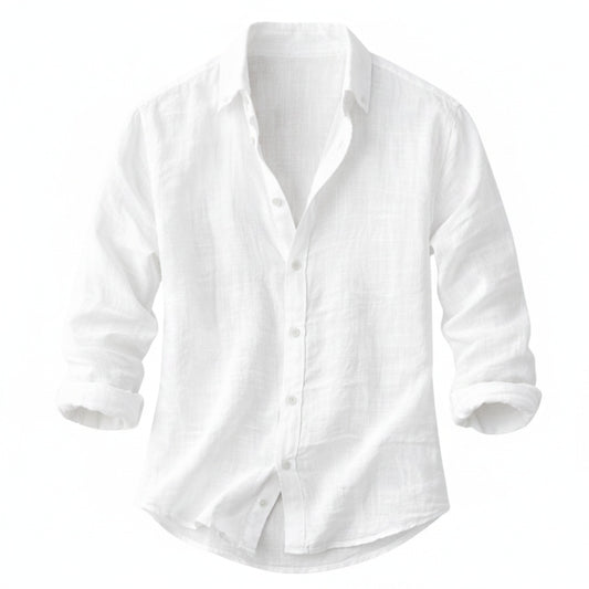 Men's Long Sleeve Button-Up Shirt with Spread Collar