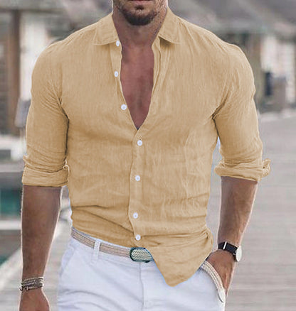 Men's Long Sleeve Button-Up Shirt with Spread Collar