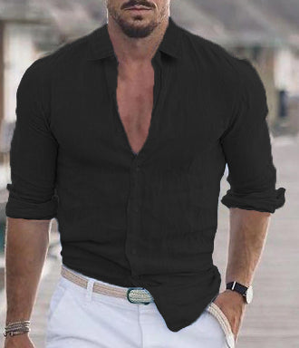 Men's Long Sleeve Button-Up Shirt with Spread Collar