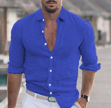 Men's Long Sleeve Button-Up Shirt with Spread Collar