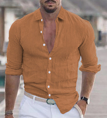 Men's Long Sleeve Button-Up Shirt with Spread Collar