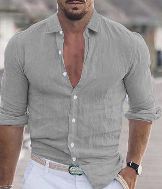 Men's Long Sleeve Button-Up Shirt with Spread Collar