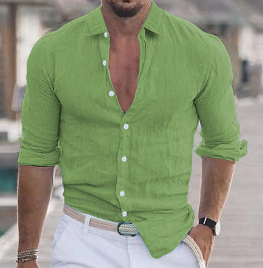 Men's Long Sleeve Button-Up Shirt with Spread Collar