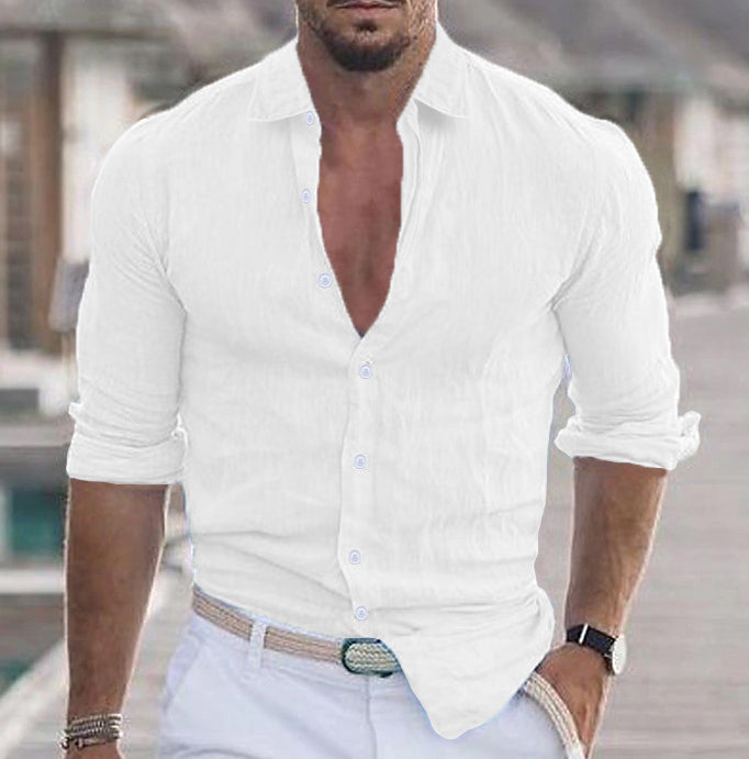 Men's Long Sleeve Button-Up Shirt with Spread Collar