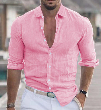 Men's Long Sleeve Button-Up Shirt with Spread Collar