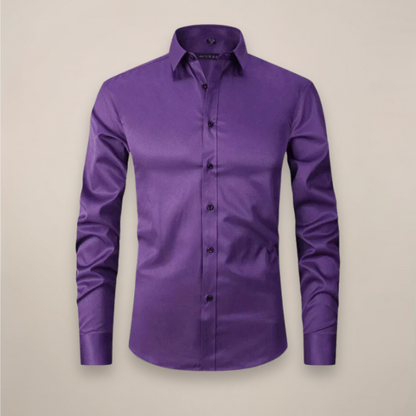 Men's Long Sleeve Dress Shirt with Spread Collar and Slim Fit
